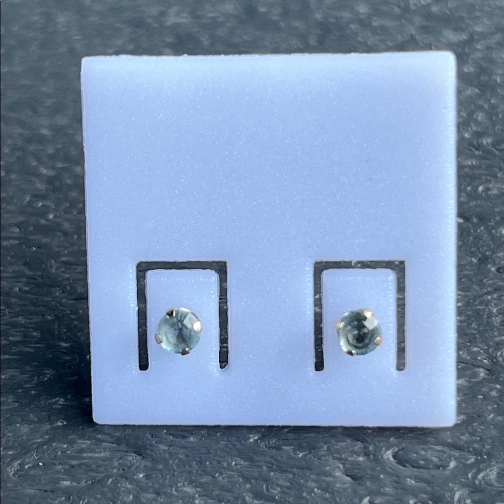 Vintage Mini Baby Blue Crystal Stud Earrings; Silver Tone Hardware; NWOT